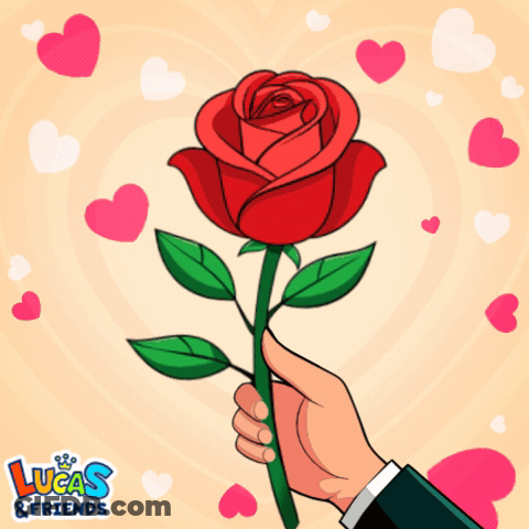 A Hand Holding A Red Rose With Lucas & Friends Written On The Bottom Right GIF