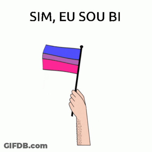 A Hand Is Holding A Bisexual Flag With The Words Sim Eu Sou Bi Written Above It GIF