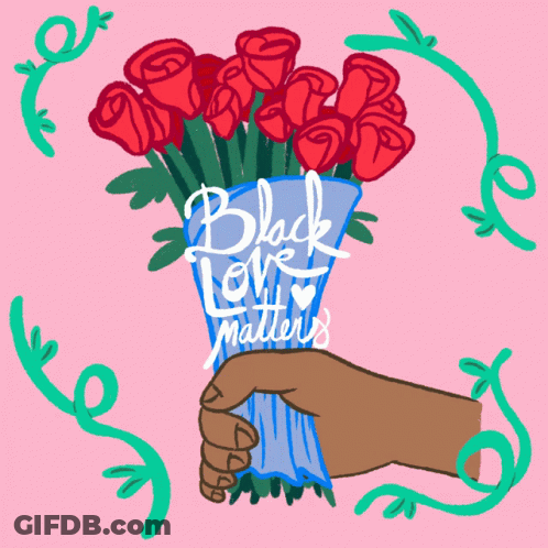 A Hand Is Holding A Bouquet Of Red Roses With The Words Black Love Matters GIF
