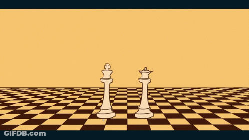 A Hand Is Holding A Chess Piece Over A King And Queen GIF