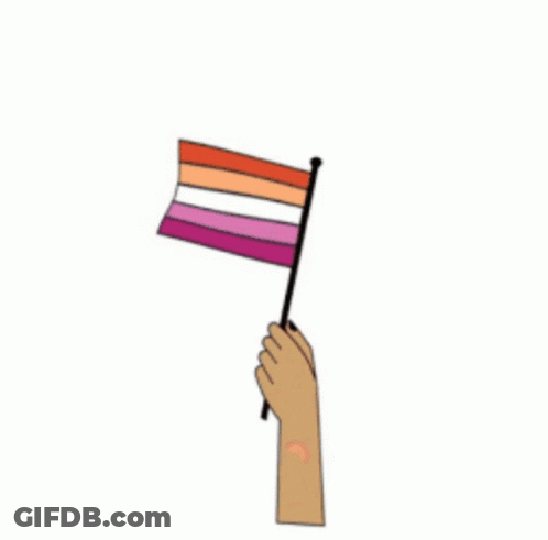 A Hand Is Holding A Lesbian Flag On A Stick On A White Background . GIF