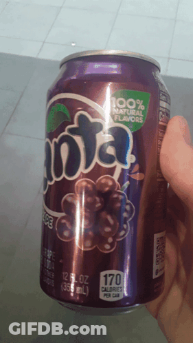 A Hand Is Holding A Purple Fanta Can GIF