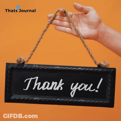 A Hand Is Holding A Sign That Says " Thank You " GIF