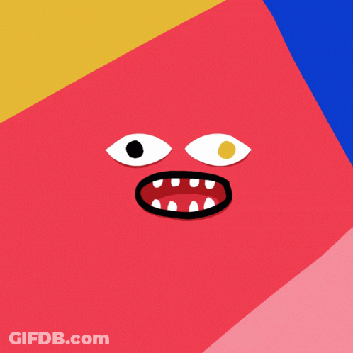A Hand Is Holding A Zipper Over A Red Face With Eyes GIF