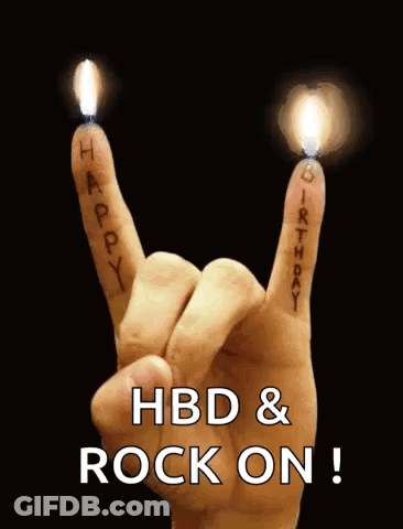 A Hand Is Making A Rock And Roll Sign With Candles On It . GIF