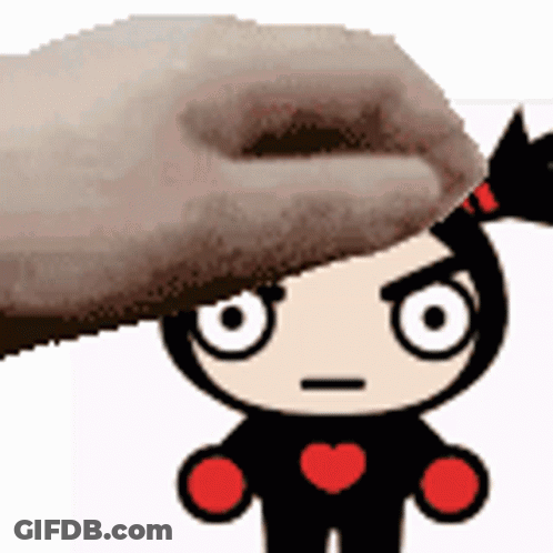 A Hand Is Petting A Cartoon Character With A Heart On His Chest . GIF