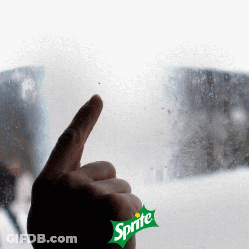 A Hand Is Pointing At A Window With A Sprite Logo On It GIF