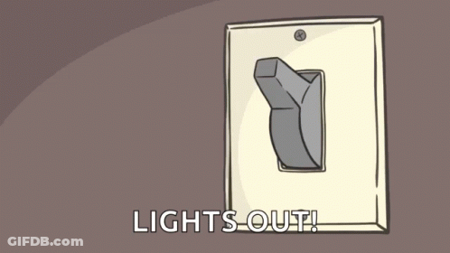 A Hand Is Pressing A Light Switch And The Words Lights Out Are Below It GIF