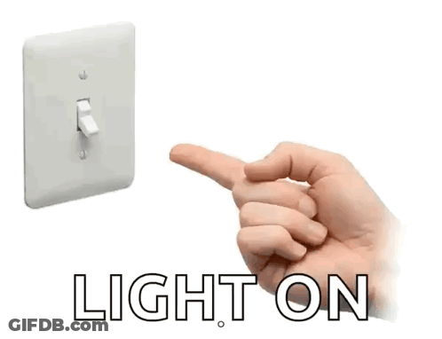 A Hand Is Pressing A Light Switch With The Word Light On Below GIF