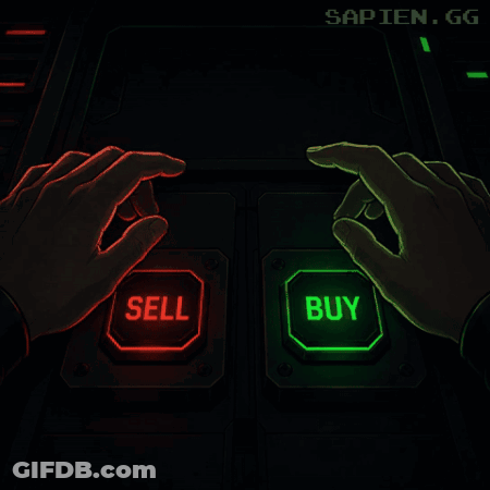 A Hand Is Pressing A Red Sell Button And Another Hand Is Pressing A Green Buy Button GIF