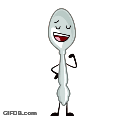 A Hand Is Reaching For A Cartoon Spoon With A Face GIF