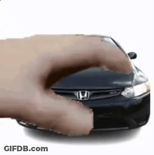 A Hand Is Reaching Out Towards A Black Honda Car . GIF