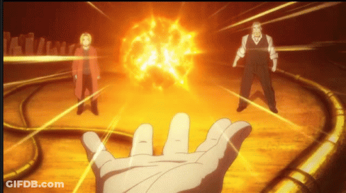 A Hand Is Reaching Out Towards A Sphere Of Fire GIF