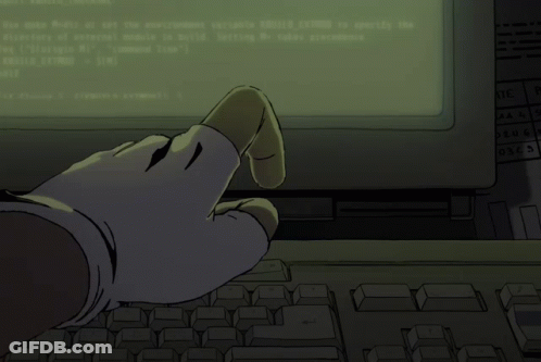 A Hand Is Typing On A Keyboard With A Screen Behind It That Says " Use Make Rules To Set The Environment Variable " GIF