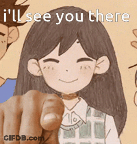 A Hand Pointing At A Girl With The Words " I 'Ll See You There " Written On It GIF