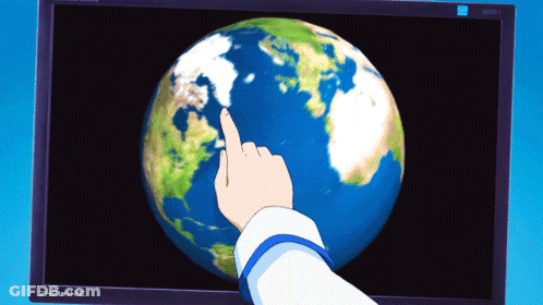 A Hand Pointing At A Globe On A Screen That Says Zhelanie GIF