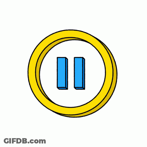 A Hand Pointing At A Pause Button In A Yellow Circle GIF