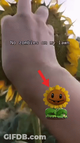 A Hand With A Sunflower And The Words No Zombies On My Lawn On It GIF