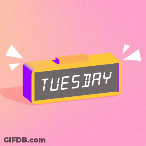A Hand With Blue Nails Is Holding A Clock That Reads Tuesday GIF
