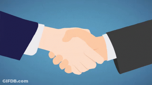 A Handshake Between Two Men In Suits On A Blue Background GIF