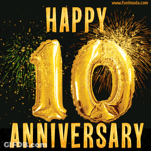 A Happy 10Th Anniversary Greeting Card With Fireworks GIF