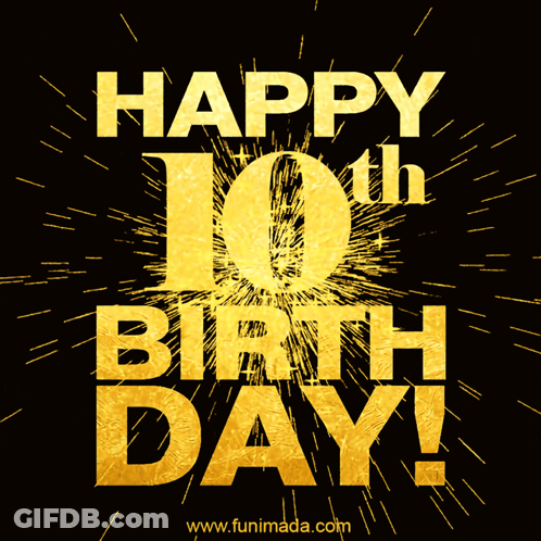 A Happy 10Th Birthday Greeting Card With Gold Letters GIF