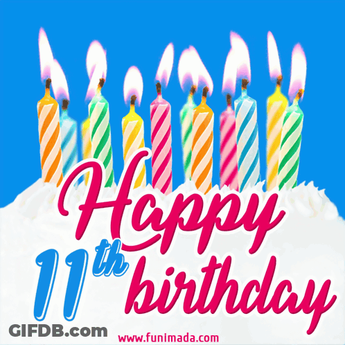 A Happy 11Th Birthday Greeting Card With Candles GIF