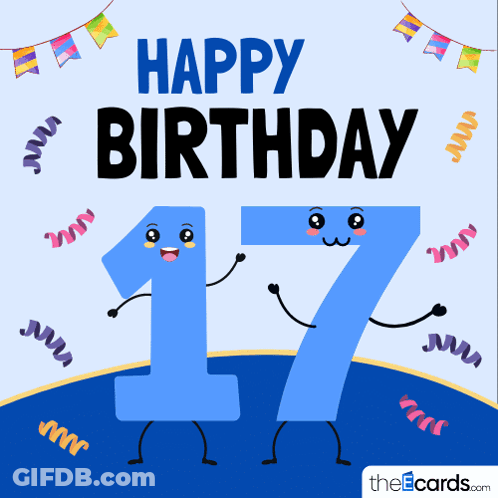 Happy 17Th Birthday Card With Blue Number 17 GIF