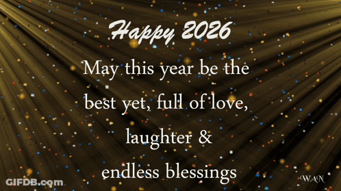 A Happy 2026 Greeting Card With Balloons And Confetti GIF