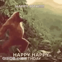 A Happy 40Th Birthday Greeting Card With A Gorilla Standing On A Rock . GIF