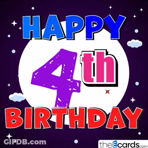 A Happy 4Th Birthday Greeting Card With A Full Moon GIF