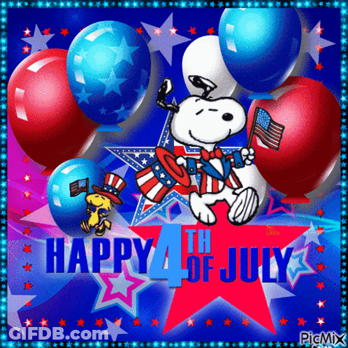 A Happy 4Th Of July Greeting Card With Balloons And Stars GIF