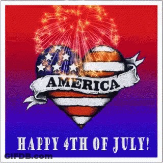 A Happy 4Th Of July Greeting Card With Fireworks And A Heart That Says America GIF