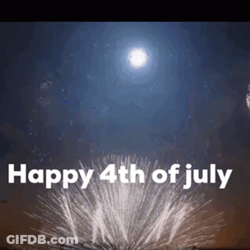 A Happy 4Th Of July Greeting Card With Fireworks And The Moon In The Background GIF
