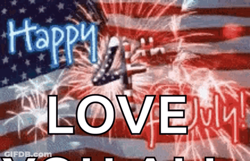 A Happy 4Th Of July Greeting Card With Fireworks Behind It GIF