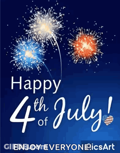 A Happy 4Th Of July Greeting Card With Fireworks On A Blue Background GIF