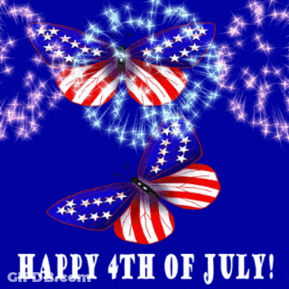 A Happy 4Th Of July Greeting Card With Two Butterflies And Fireworks GIF
