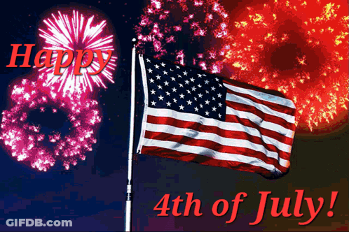 A Happy 4Th Of July Greeting With A Flag And Fireworks GIF