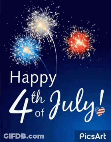 A Happy 4Th Of July Sign With Fireworks In The Background GIF