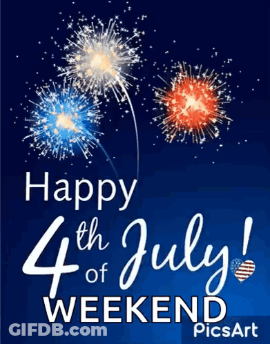 A Happy 4Th Of July Weekend Greeting Card With Fireworks In The Sky GIF