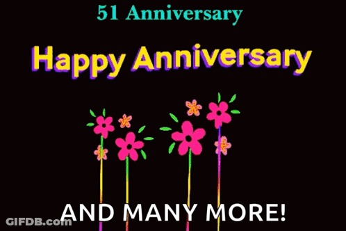 A Happy 51St Anniversary Greeting Card With Flowers On Sticks GIF