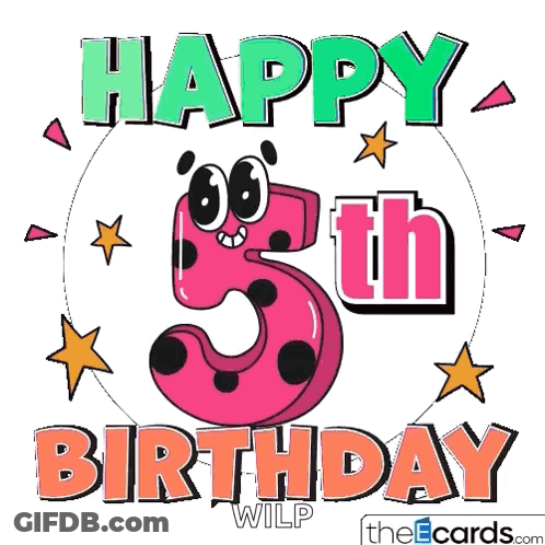 A Happy 5Th Birthday Wilp Card With A Pink Number GIF