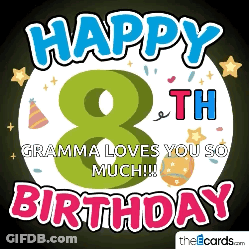 A Happy 8Th Birthday Card That Says Gramma Loves You So Much GIF