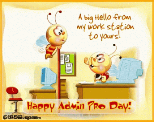A Happy Admin Pro Day Greeting Card With Two Cartoon Bees GIF