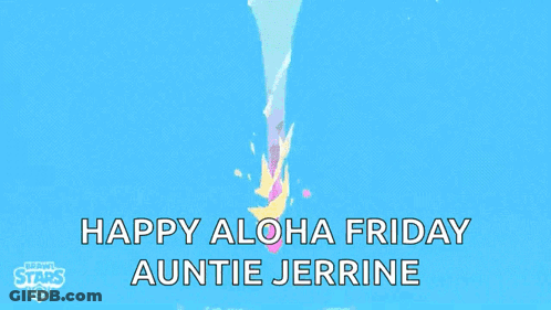 A Happy Aloha Friday Auntie Jerrine Greeting Card With A Martini Glass Filled With A Pink Drink And Straws . GIF