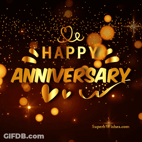 A Happy Anniversary Card With A Fireworks Display In The Background GIF