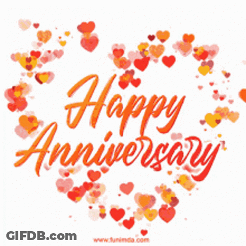 A Happy Anniversary Card With Hearts In The Shape Of A Heart . GIF