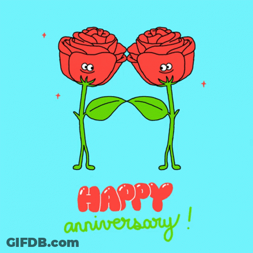 A Happy Anniversary Card With Two Red Roses And The Words Happy Anniversary GIF