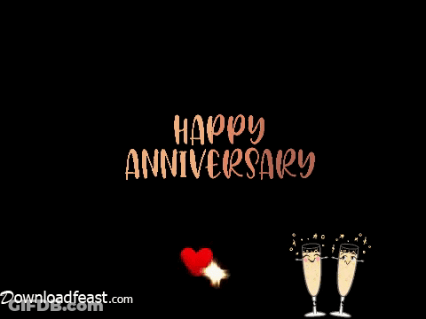 A Happy Anniversary Greeting Card With A Heart And Two Champagne Glasses GIF