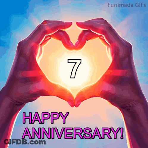 A Happy Anniversary Greeting Card With A Heart Made Of Hands GIF